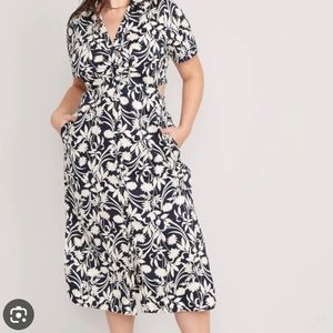Old navy blue and white cut out shirt dress